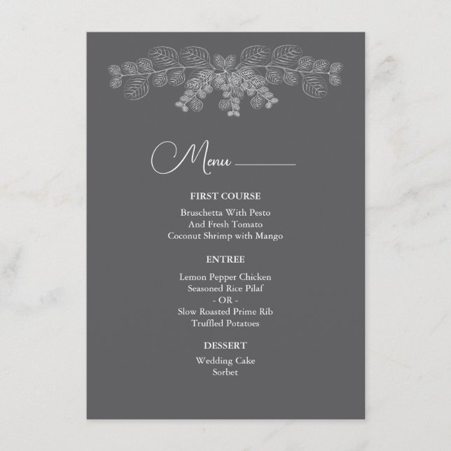 Simple Gray Line Art Eucalyptus Wedding  Menu (Front)