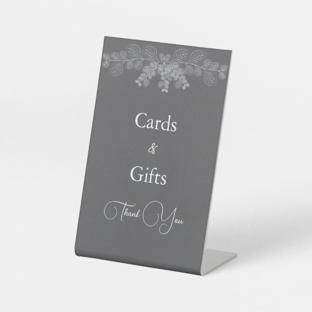 Simple Gray Line Art Eucalyptus Wedding  Pedestal Sign (Front)