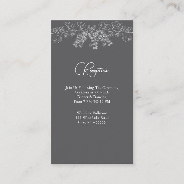 Simple Gray Line Art Eucalyptus Wedding Reception Enclosure Card (Front)