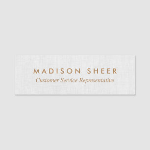 Simple Gray Linen Professional Customer Service Name Tag