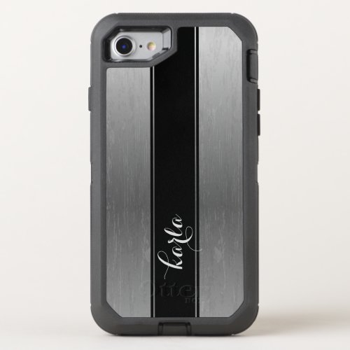 Simple Gray Metallic Texture Black Stripe Accent OtterBox Defender iPhone SE87 Case