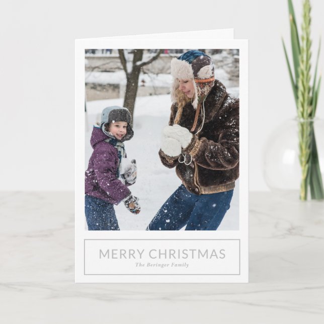 Simple Gray Minimalist Photo Christmas Holiday Card (Front)