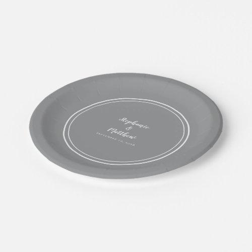 Simple Gray Modern Bride Groom Couple Wedding  Paper Plates