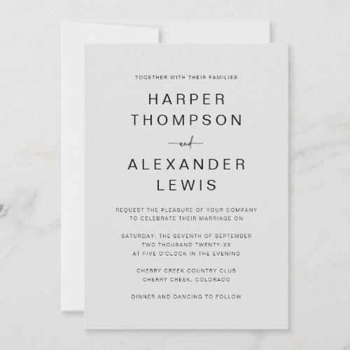 Simple Gray Modern Typography Wedding Invitation