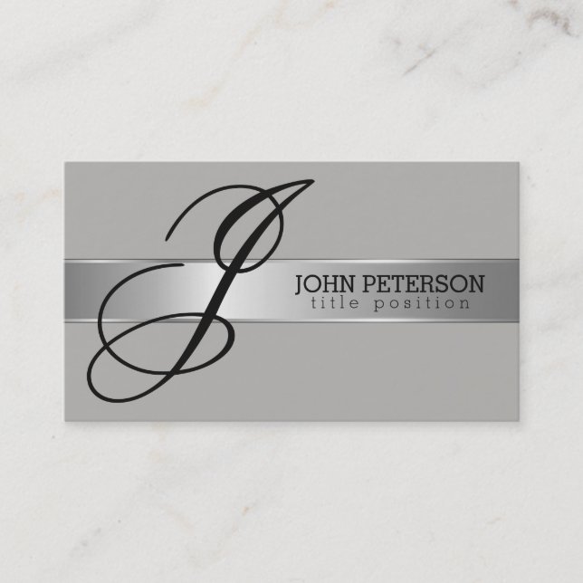 Simple Gray Monochromatic With Silver Stripe Business Card (Front)