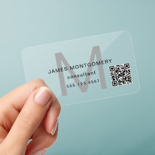 Simple Gray Monogram Black Script Professional Clear Business Cards