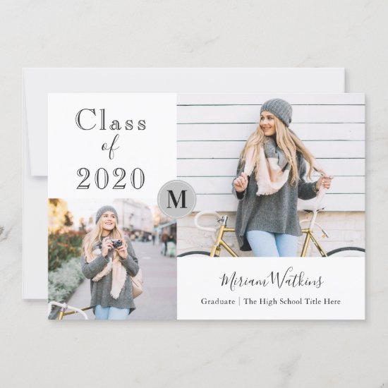 Simple Gray Monogram Photo Graduation Announcement