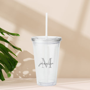 Simple Gray Monogramed Acrylic Tumbler