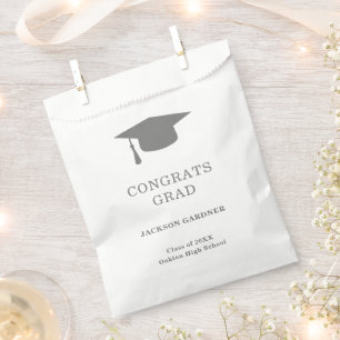 Simple Gray Mortar Board Modern Graduation Favor Bag