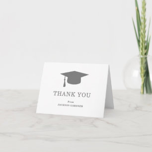 Simple Gray Mortar Board Modern Graduation Thank You Card