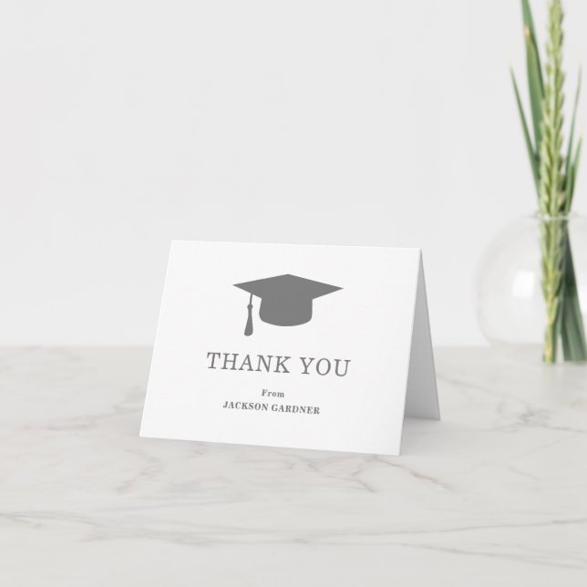 Simple Gray Mortar Board Modern Graduation Thank You Card (Front)