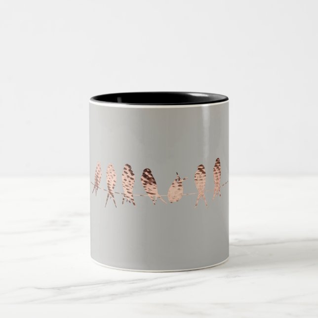 Simple Gray Mug - Faux Copper Birds On Wire Design (Center)