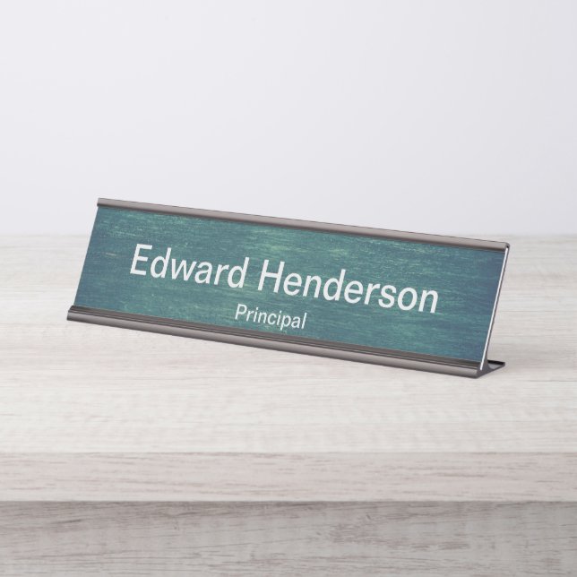 Simple Gray Name Text on Chalkboard Look Desk Name Plate (Front)