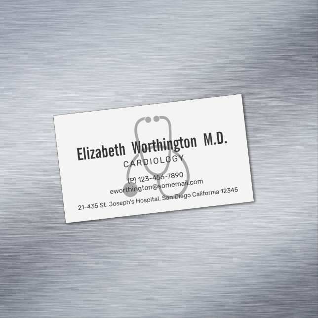 Simple Gray Nursing Stethoscope Business Card Magnet (In Situ)