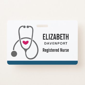 Simple Gray Nursing Stethoscope & Heart Badge by Mirribug at Zazzle