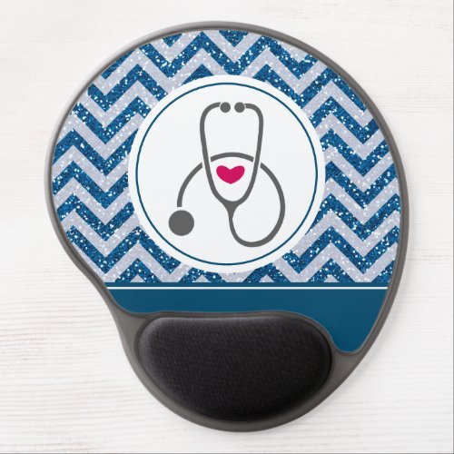 Simple Gray Nursing Stethoscope on Blue Chevron Gel Mouse Pad