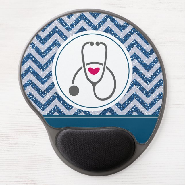 Simple Gray Nursing Stethoscope on Blue Chevron Gel Mouse Pad (Front)