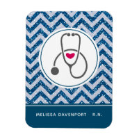 Simple Gray Nursing Stethoscope on Blue Chevron