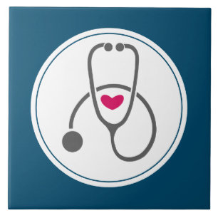 Simple Gray Nursing Stethoscope with Red Heart Ceramic Tile