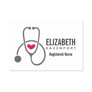 Simple Gray Nursing Stethoscope with Red Heart Name Tag