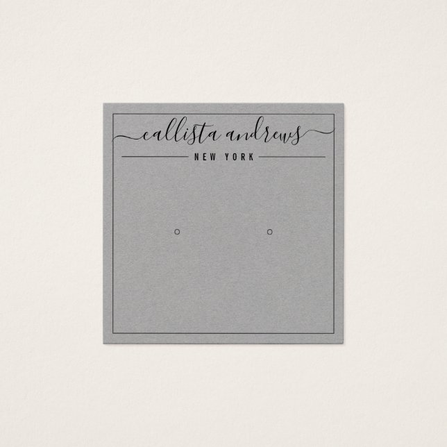Simple Gray Paper Cursive Earring Display Card (Front)