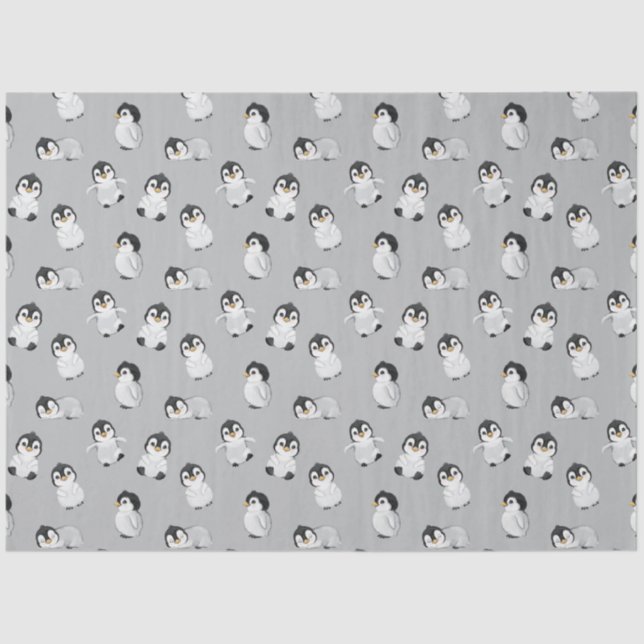 Simple Gray Penguin Winter Baby Shower Tissue Paper (Front)