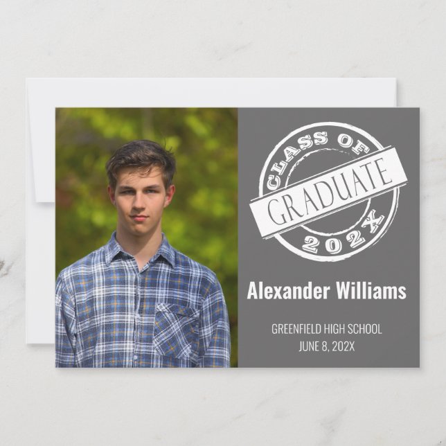 Simple Gray Photo Graduation Party  Invitation (Front)