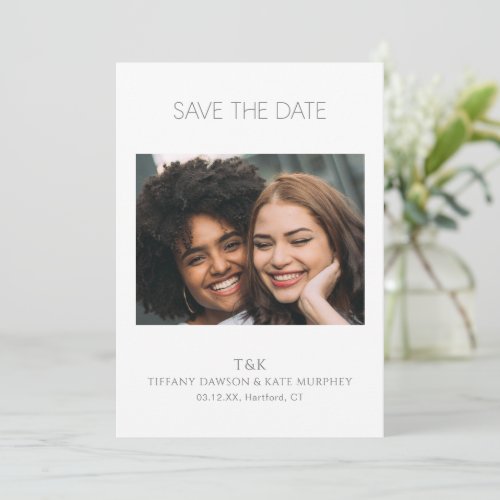 Simple Gray Photo Monogram Modern Wedding Save The Date