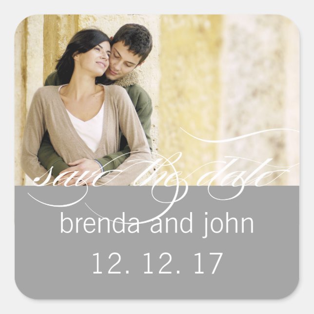 Simple Gray Photo Save the Date Wedding Sticker (Front)