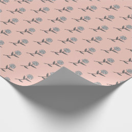 Simple Gray Pink Roses Ditsy Floral Holiday Gift Wrapping Paper