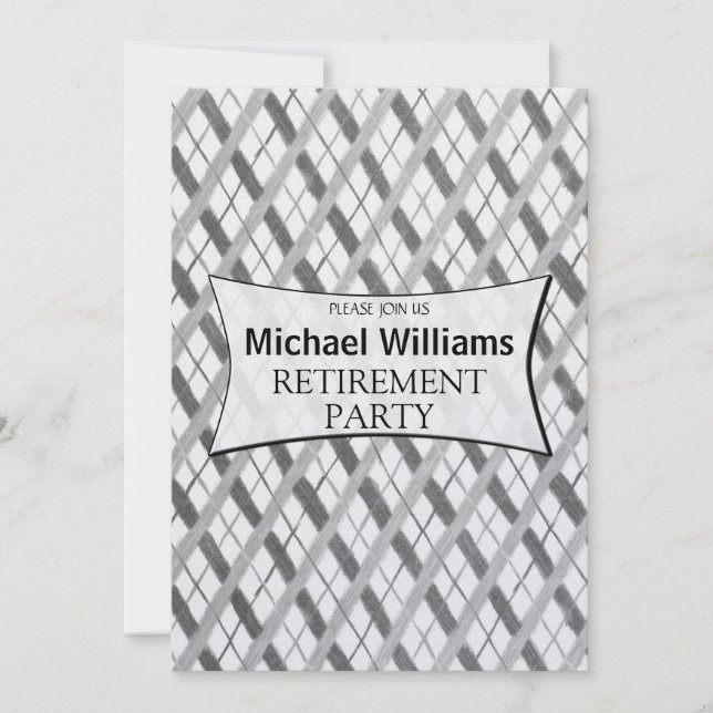 Simple Gray Plaid retirement party Invitation (Front)