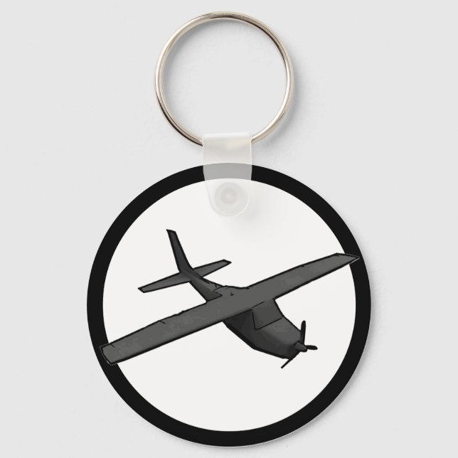 Simple gray propeller plane souvenir keychain (Front)