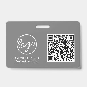 Simple Gray QR Code Employee ID Badge
