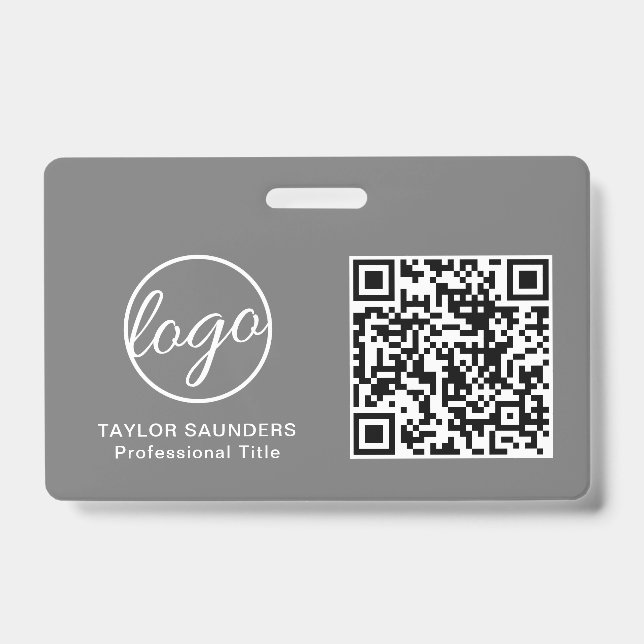 Simple Gray QR Code Employee ID Badge (Front)