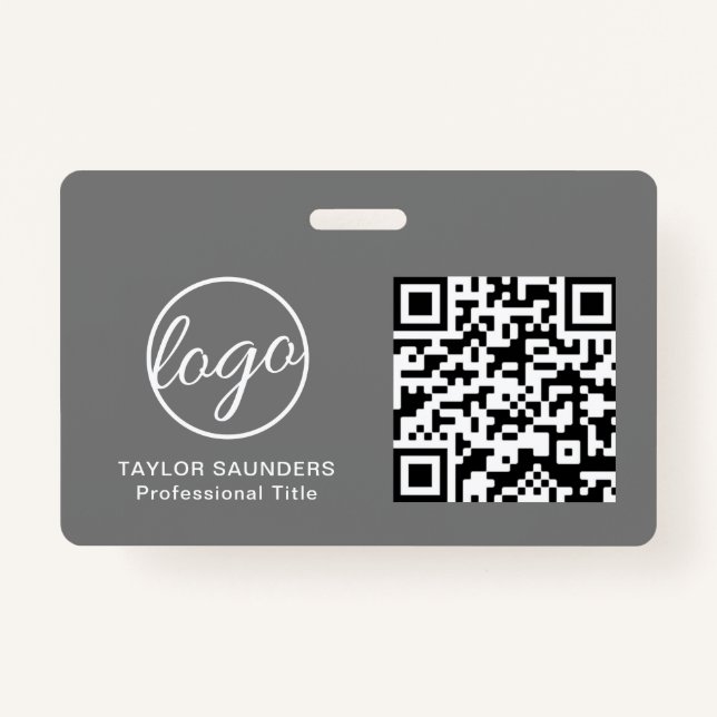 Simple Gray QR Code Employee ID Badge (Front)