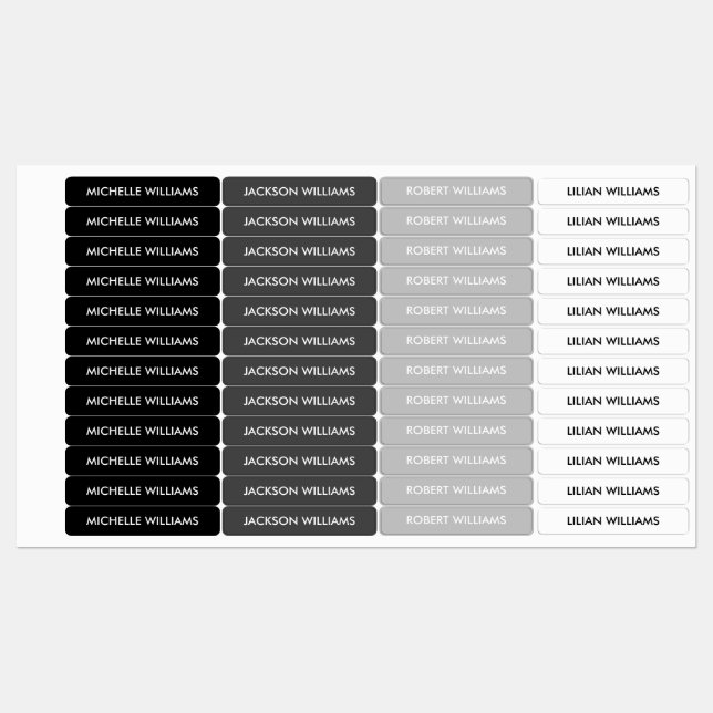 Simple Gray Scale Kids Name Labels (Sheet)