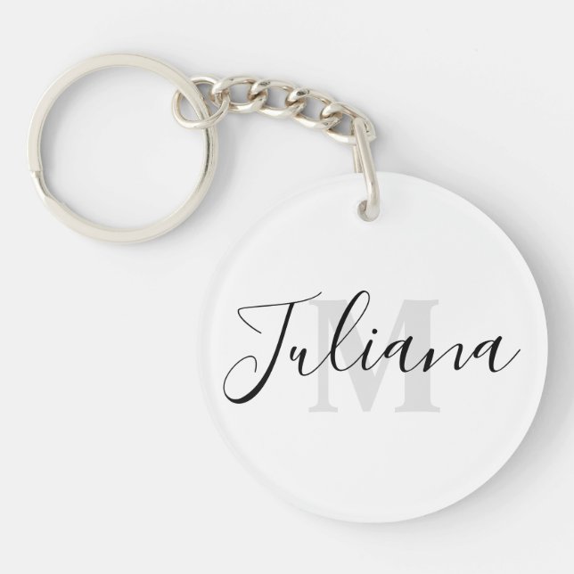 Simple Gray Script Monogrammed  Keychain (Front)