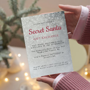 Simple Gray Snowflakes Secret Santa Party Invitation