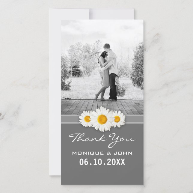 Simple Gray Spring Wedding Daisies Sweet Thank You Card (Front)