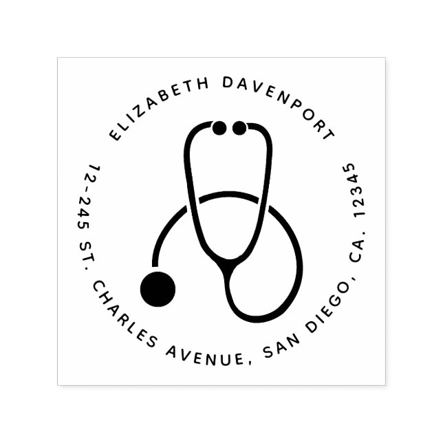 Simple Gray Stethoscope Name and Address Self-inking Stamp (Design)