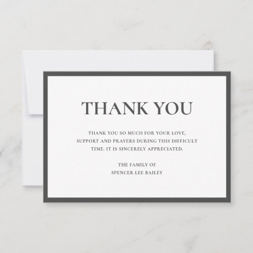 Simple Gray Traditional Sympathy Funeral Thank You Card