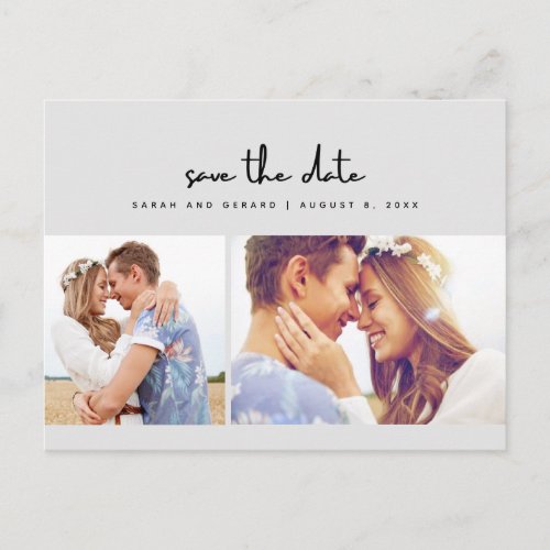 Simple Gray Two Photo Wedding Save the Date Announcement Postcard