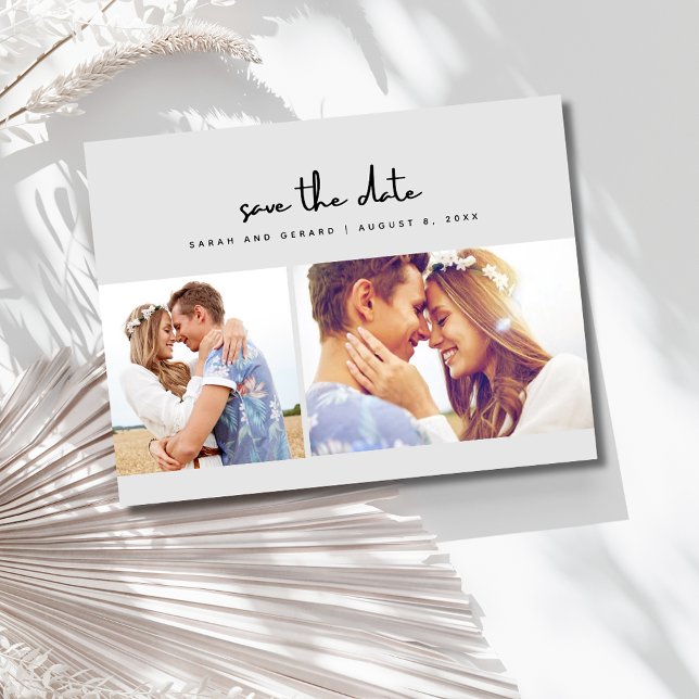 Simple Gray Two Photo Wedding Save the Date Announcement Postcard (Simple Gray Two Photo Wedding Save the Date Postcard)