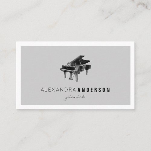 Simple Gray Vintage Piano Pianist Business Card