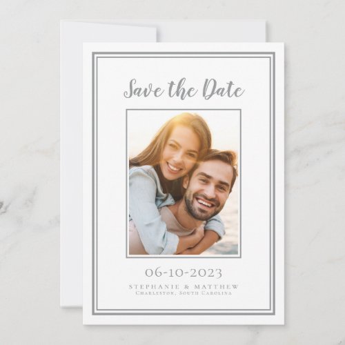 Simple Gray Wedding Engagement Picture Modern Save The Date