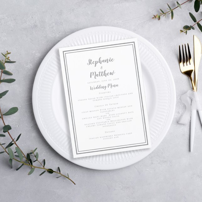 Simple Gray Wedding Guest Dinner Choice Modern Menu (Creator Uploaded)