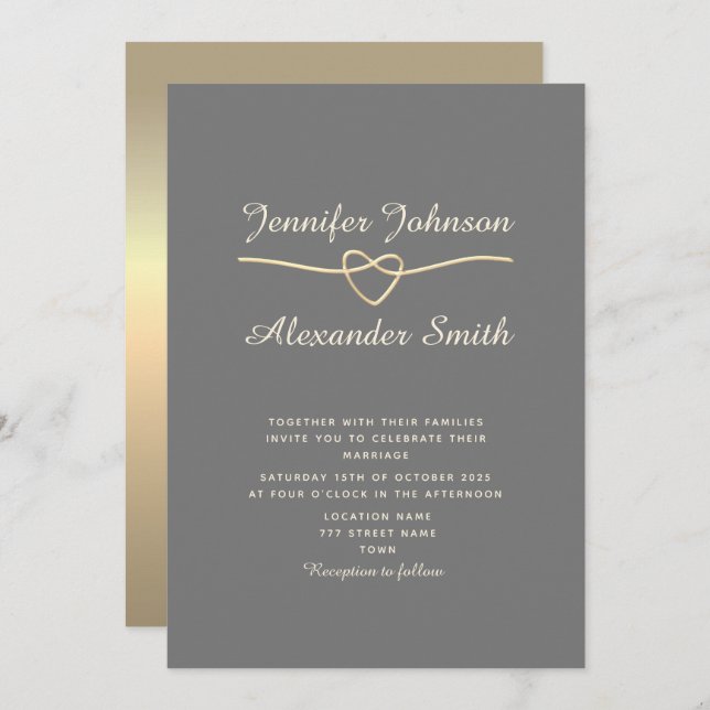 Simple Gray Wedding Invitation (Front/Back)