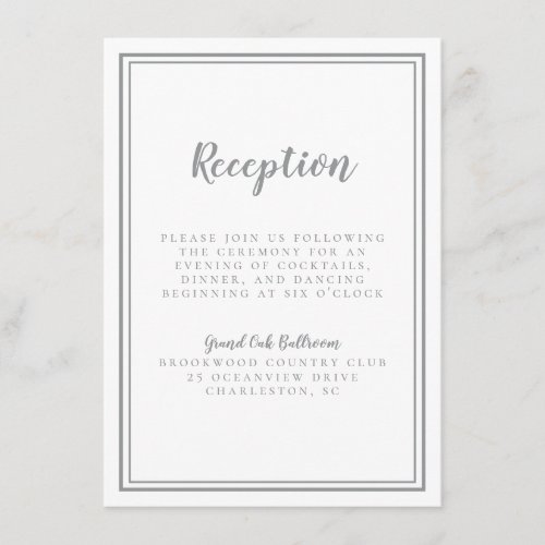 Simple Gray Wedding Reception White Frame Enclosure Card