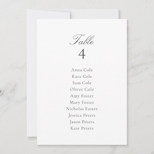 Simple Gray Wedding Table Seating Chart Card (Front)
