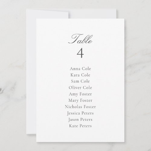 Simple Gray Wedding Table Seating Chart Card